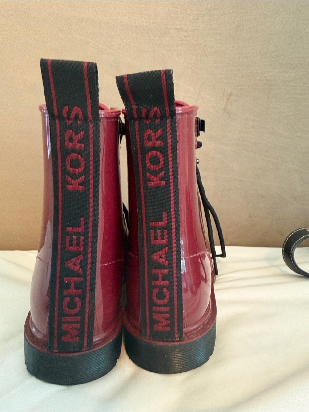 Michael Kors Wine Red Lace-Up Combat Boots